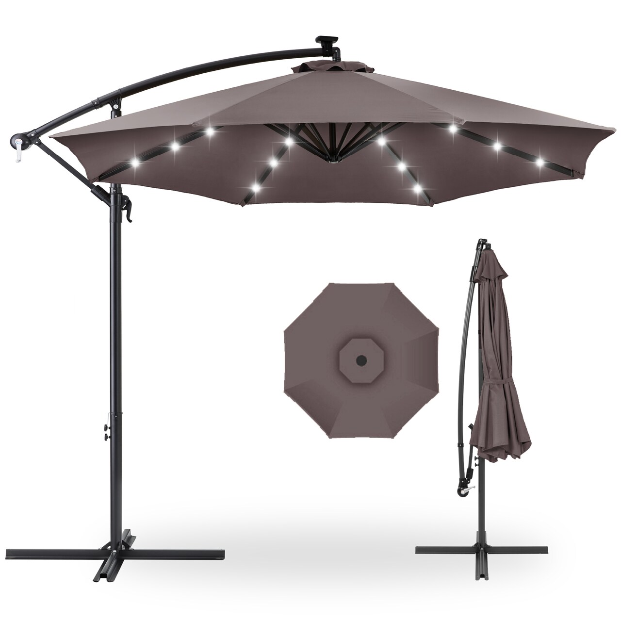 Best Choice Products 10ft Solar LED Offset Hanging Outdoor Market Patio Umbrella w/ Adjustable Tilt